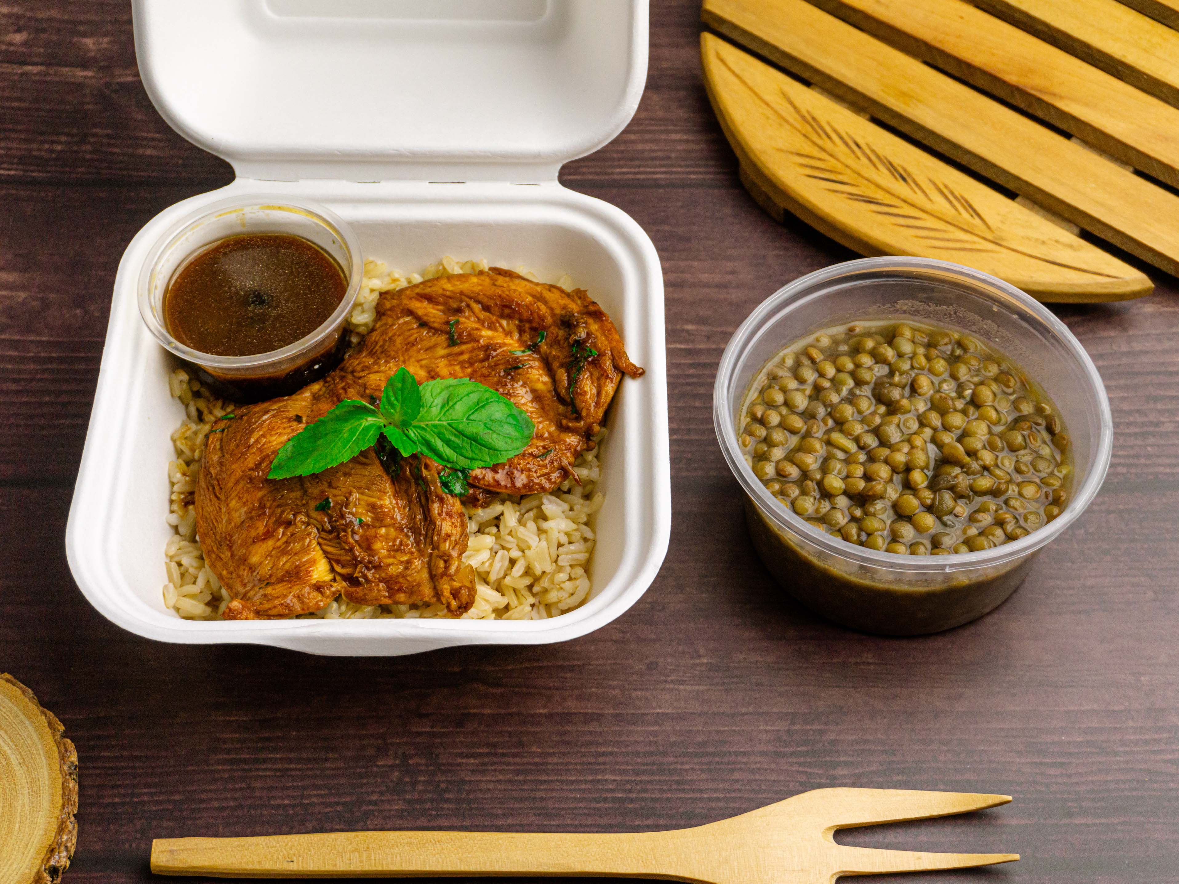 Pollo al horno con lentejas